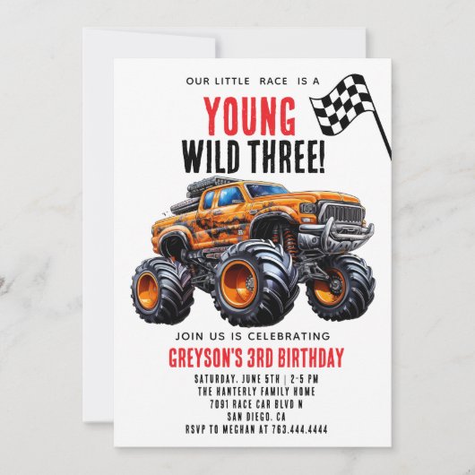 Invitation Fête d'anniversaire des Enfants Monster Trucks (Devant)