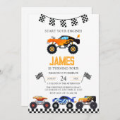 Invitation Fête d'anniversaire des Enfants Monster Trucks (Devant / Derrière)