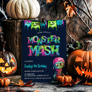 Invitation Fête d'anniversaire des enfants Neon Monster Mash