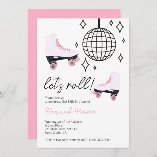 Invitation Fête d'anniversaire des enfants Roll Roller Skate (Devant / Derrière)