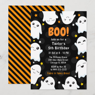 Invitation Fête d'anniversaire des fantômes d'Halloween migno