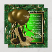 Invitation Fête d'anniversaire des femmes à talons hauts vert (Devant / Derrière)