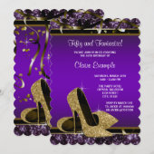 Invitation Fête d'anniversaire des femmes à talons vifs viole (Devant / Derrière)