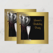 Invitation Fête d'anniversaire des femmes Champagne d'or noir (Devant / Derrière)