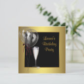Invitation Fête d'anniversaire des femmes Champagne d'or noir (Debout devant)