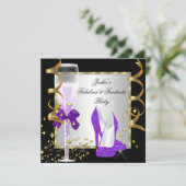 Invitation Fête d'anniversaire des femmes d'argent noir viole (Debout devant)