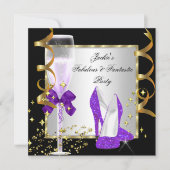 Invitation Fête d'anniversaire des femmes d'argent noir viole (Devant)