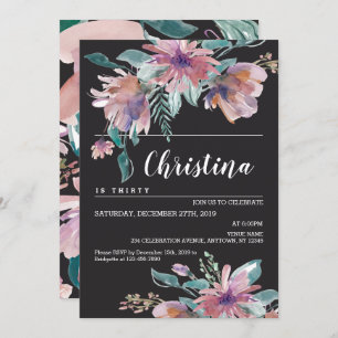 Invitation Fête d'anniversaire des femmes de l'aquarelle flor