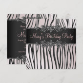Invitation Fête d'anniversaire des femmes du Zèbre noir rose (Devant / Derrière)