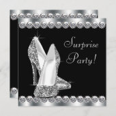 Invitation Fête d'anniversaire des femmes élégantes Noir Surp (Devant / Derrière)