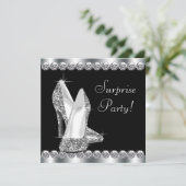 Invitation Fête d'anniversaire des femmes élégantes Noir Surp (Debout devant)