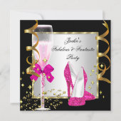 Invitation Fête d'anniversaire des femmes en argent noir rose (Devant)