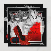 Invitation Fête d'anniversaire des femmes en rouge et noir (Devant / Derrière)
