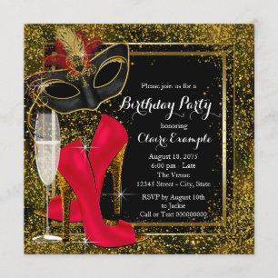 Invitation Fête d'anniversaire des femmes Noirs Rouges Noir N