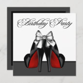 Invitation Fête d'anniversaire des femmes rouges et noires (Devant / Derrière)