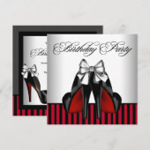 Invitation Fête d'anniversaire des femmes rouges et noires (Devant / Derrière)