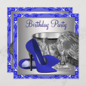 Invitation Fête d'anniversaire des femmes Royal Blue et Silve (Devant / Derrière)