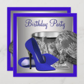 Invitation Fête d'anniversaire des femmes Royal Blue et Silve (Devant / Derrière)