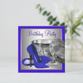 Invitation Fête d'anniversaire des femmes Royal Blue et Silve (Debout devant)