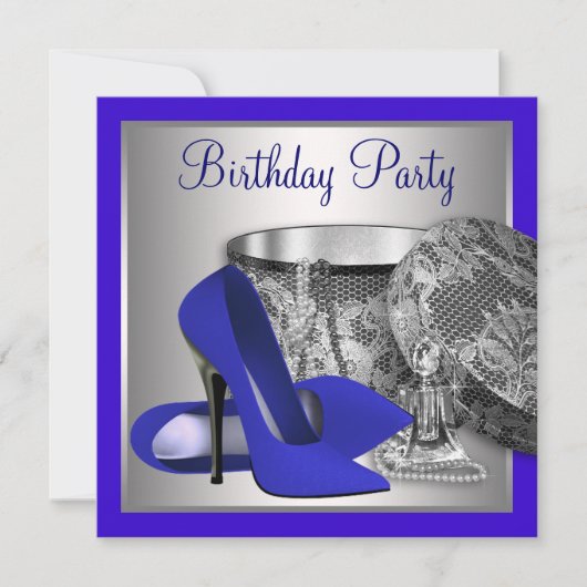 Invitation Fête d'anniversaire des femmes Royal Blue et Silve (Devant)