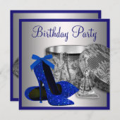 Invitation Fête d'anniversaire des femmes Royal Blue et Silve (Devant / Derrière)