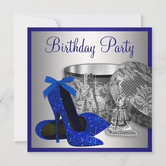 Invitation Fête d'anniversaire des femmes Royal Blue et Silve (Devant)