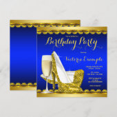 Invitation Fête d'anniversaire des femmes Royal Blue Gold Hig (Devant / Derrière)