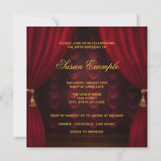Invitation Fête d'anniversaire des femmes Ruby Red Gold (Dos)