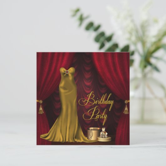 Invitation Fête d'anniversaire des femmes Ruby Red Gold (Debout devant)