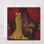 Invitation Fête d'anniversaire des femmes Ruby Red Gold Art d (Devant)