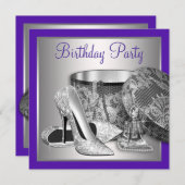 Invitation Fête d'anniversaire des femmes violet et argent ha (Devant / Derrière)