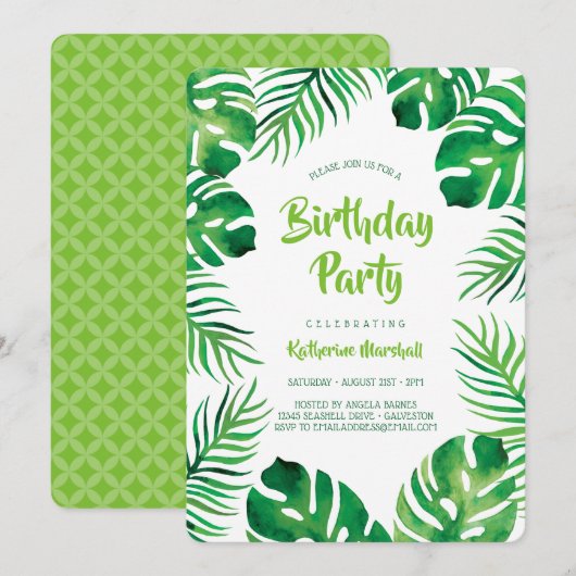 Invitation Fête d'anniversaire des Feuilles de la Monstera tr (Devant / Derrière)