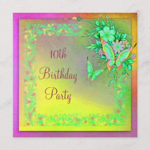 Invitation Fête d'anniversaire des filles arc-en-ciel Papillo