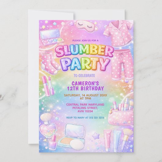 Invitation Fête d'anniversaire des filles au glitter pastel (Devant)