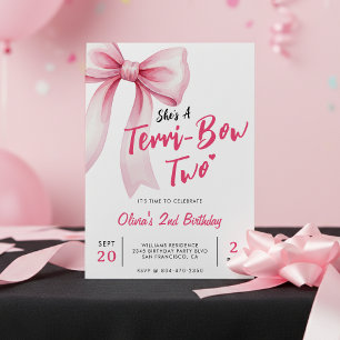 Invitation Fête d'anniversaire des filles au nœud rose 2ème a