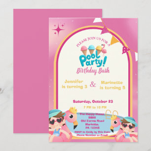 Invitation Fête d'anniversaire des filles au thème Flamant Ro