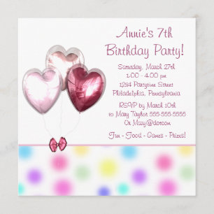 Invitation Fête d'anniversaire des filles aux ballons roses 7