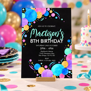 Invitation Fête d'anniversaire des filles avec confettis doré