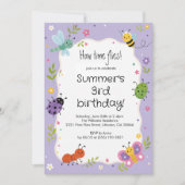 Invitation Fête d'anniversaire des filles avec des bugs migno (Devant)