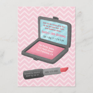 Invitation Fête d'anniversaire des filles avec poudre de maqu