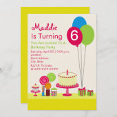 Invitation Fête d'anniversaire des filles - Ballons de gâteau (Devant / Derrière)