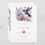 Invitation Fête d'anniversaire des filles colibri et fleurs r (Devant / Derrière)