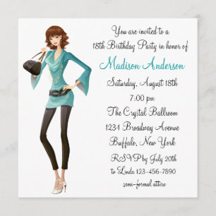 Invitation Fête d'anniversaire des filles de 18 ans en damas 