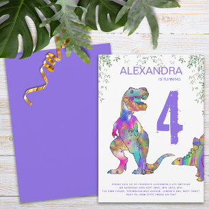 Invitation Fête d'anniversaire des Filles Dinosaures Colorées