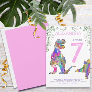 Invitation Fête d'anniversaire des filles dinosaures rose