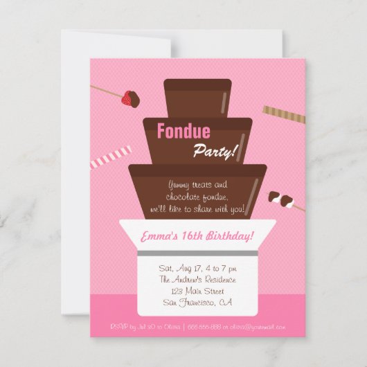 Invitation Fête d'Anniversaire des Filles Fondue Douce (Devant)