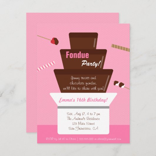 Invitation Fête d'Anniversaire des Filles Fondue Douce (Devant / Derrière)