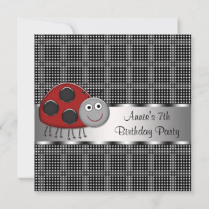 Invitation Fête d'anniversaire des filles Ladybug rouge 7 ans