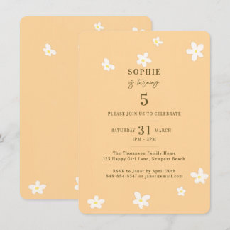 Invitation Fête d'anniversaire des filles marguerites jaunes