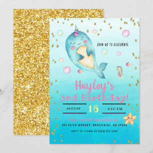 Invitation Fête d'anniversaire des filles pastel aquarelle Na